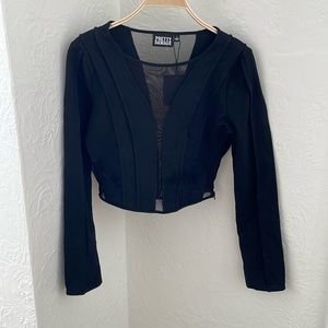 PRETTY DAMAGE Women's Long Sleeve Cropped Top Size L in Black